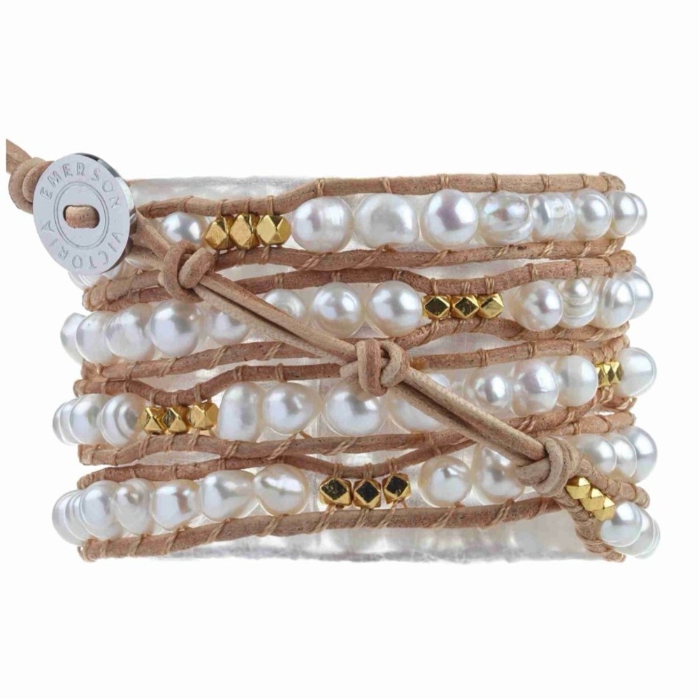 🆕🌿🤎VICTORIA EMERSON: Freshwater Pearls with Gold Accent Five Wrap Bracelet $90